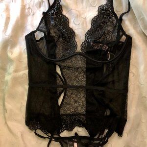 Black Lace Piece Of My Heart Corset & Panties Set
